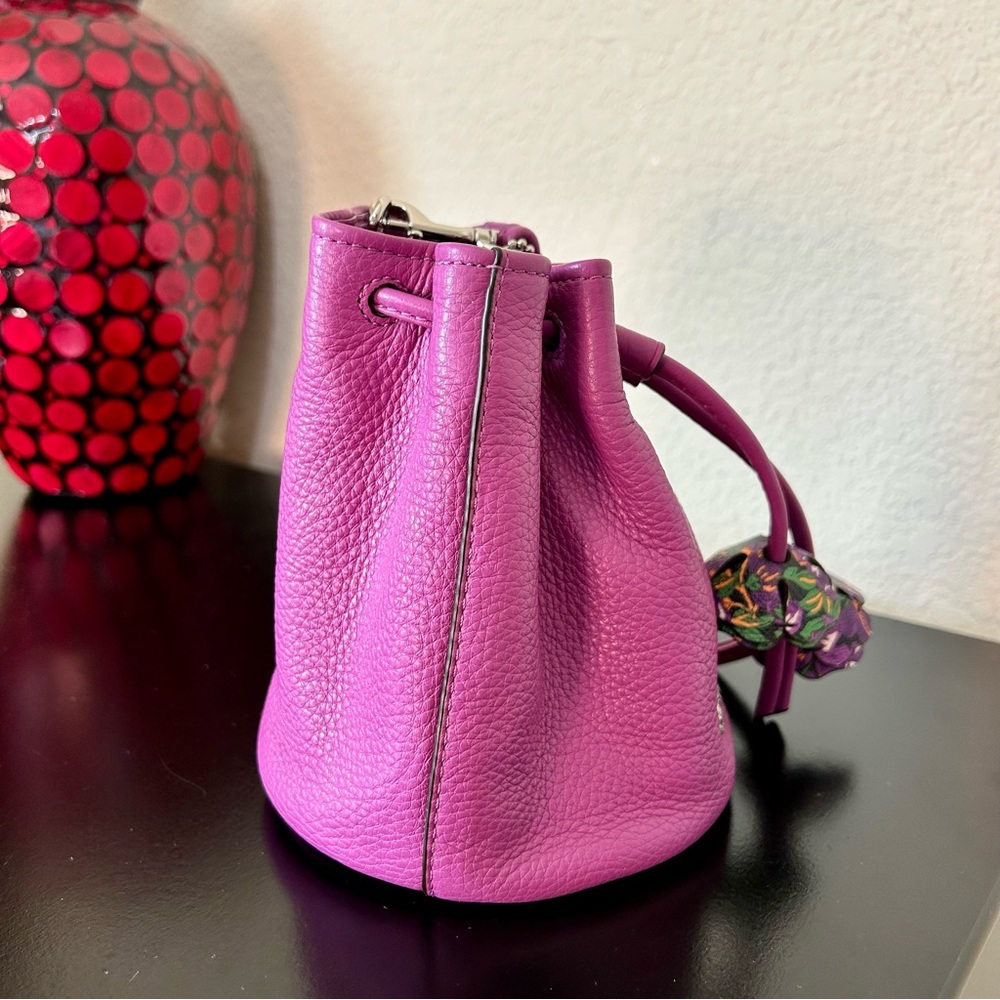 Coach Purple Petal Pebbled Leather Wristlet - Picture 7 of 17